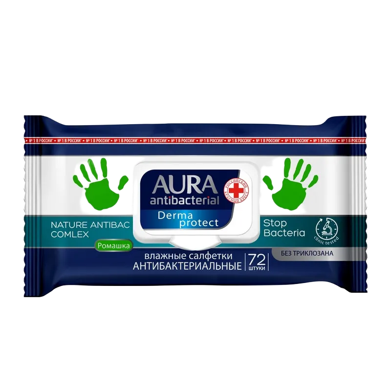 ВЛАЖН САЛФЕТКИ AURA 72ШТ АНТИБАК